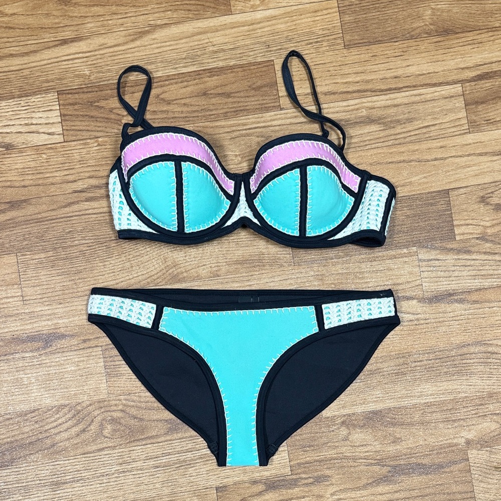 Triangl Swimwear Turquoise and Pink Bikini Set